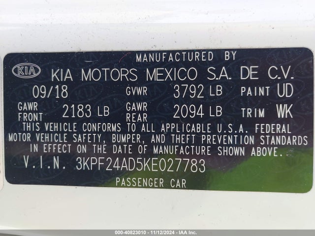 KIA FORTE FE 2019 3KPF24AD5KE027783 Image 9