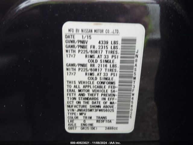 JN8AS5MT3FW656025 Nissan Rogue Select S