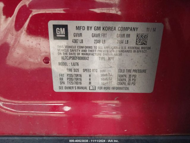 KL7CJPSB2FB080042 Chevrolet Trax 1ls