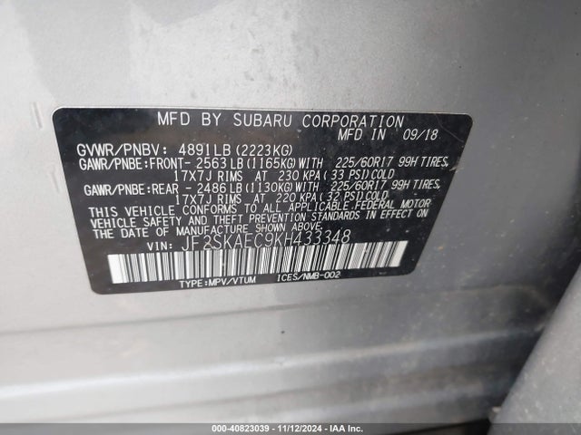Subaru Forester Premium 2019 JF2SKAEC9KH433348 Image 9