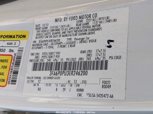 3FA6P0PU3ER246200 Ford Fusion Energi Se Luxury