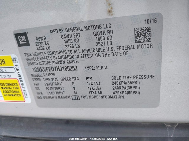 Chevrolet Traverse Ls 2017 1GNKVFED7HJ189252 Image 9