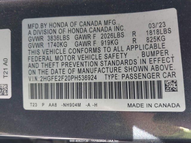 Honda Civic Lx 2023 2HGFE2F20PH536924 Image 9