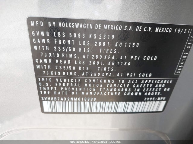 3VV8B7AX2NM018989 Volkswagen Tiguan 2.0t Se R-line Black
