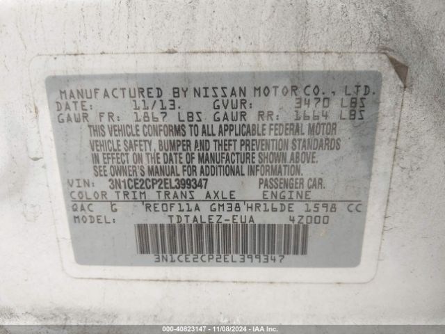 3N1CE2CP2EL399347 Nissan Versa Note Sv