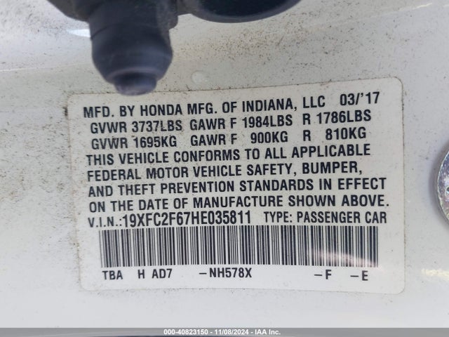 Honda Civic Lx 2017 19XFC2F67HE035811 Image 9