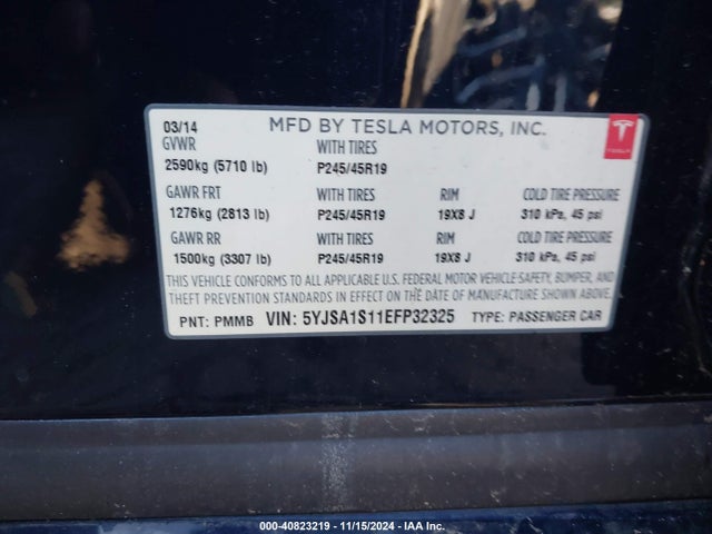 2014 TESLA MODEL S 5YJSA1S11EFP32325 Photo 8