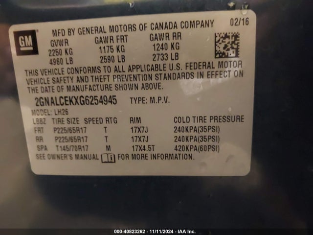 Chevrolet EQUINOX LT 2016 2GNALCEKXG6254945 Image 9