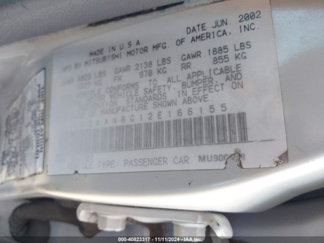 2002 MITSUBISHI GALANT 4A3AA46G12E166155 Photo 8