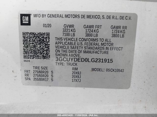 3GCUYDED0LG231915 Chevrolet Silverado 1500 4wd  Short Bed Lt