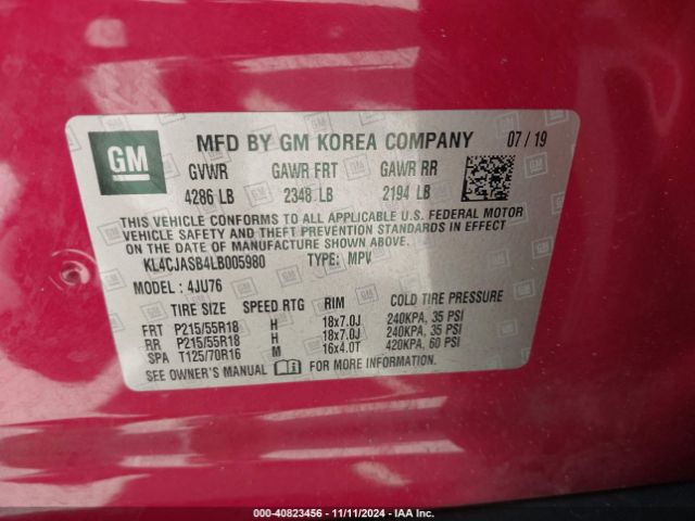 KL4CJASB4LB005980 Buick Encore Fwd Preferred