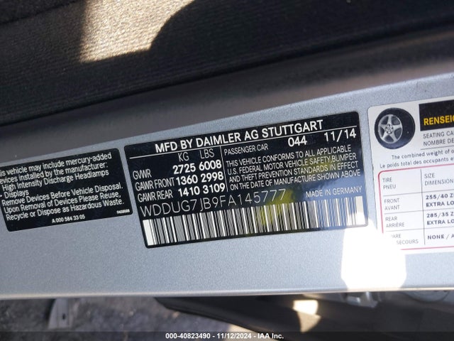 WDDUG7JB9FA145777 Mercedes-Benz S 63 Amg 4matic