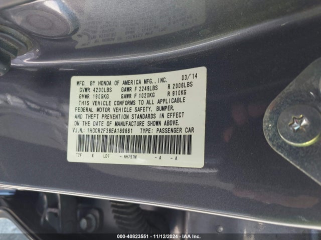 Honda ACCORD LX 2014 1HGCR2F36EA189661 Image 9