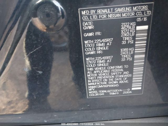 KNMAT2MV9GP696145 Nissan ROGUE SV