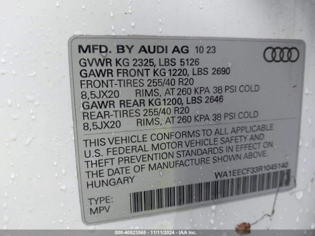 WA1EECF33R1045140 Audi Q3 Premium Plus 45 Tfsi S Line Quattro Tiptronic