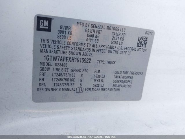 1GTW7AFFXH1915922 GMC Savana 2500 Work Van
