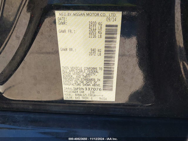 Nissan Altima 2.5 S 2015 1N4AL3AP3FN337076 Image 9