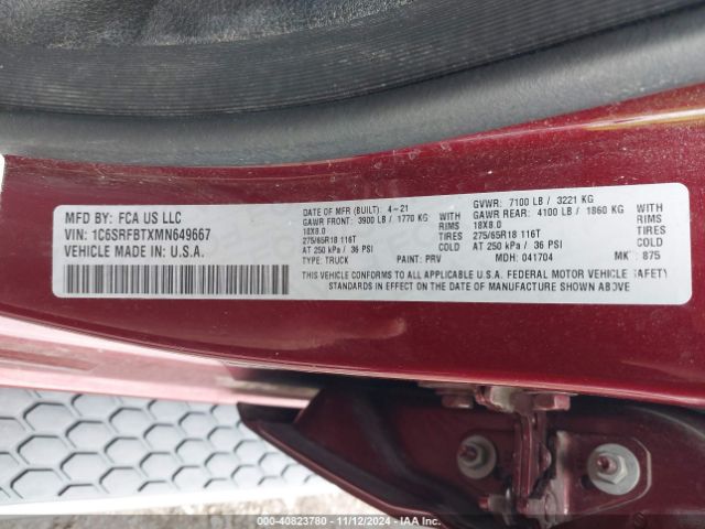 1C6SRFBTXMN649667 RAM 1500 Big Horn  4x4 6'4 Box