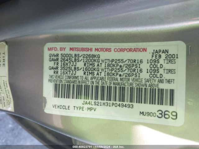 2001 MITSUBISHI MONTERO JA4LS21H31P049493 Photo 8