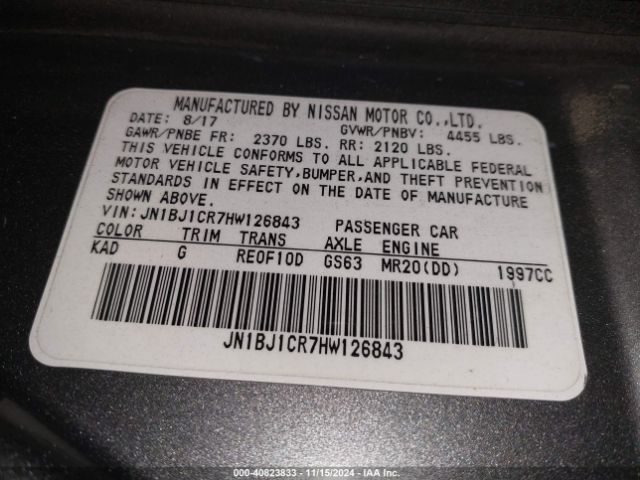 JN1BJ1CR7HW126843 Nissan Rogue Sport Sv