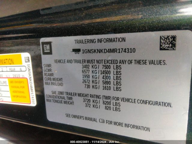 1GNSKNKD4MR174310 Chevrolet Tahoe 4wd Lt