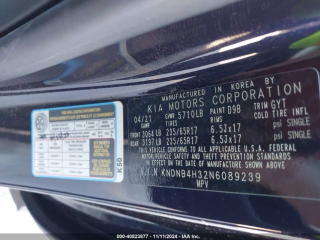 KNDNB4H32N6089239 KIA Carnival Mpv Lx Seat Package