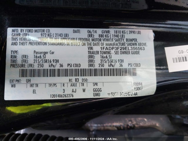 Ford FOCUS SE 2014 1FADP3F29EL356563 Image 9