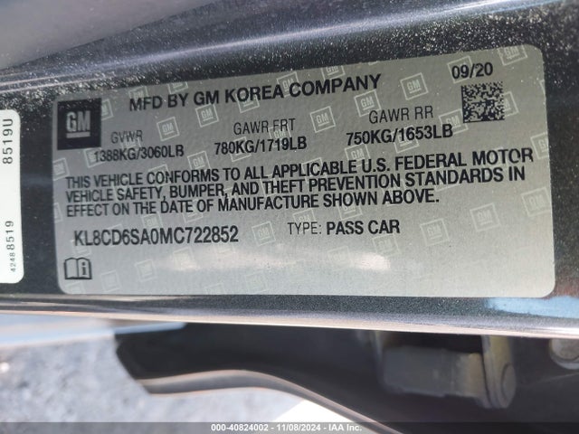 KL8CD6SA0MC722852 Chevrolet Spark Fwd 1lt Automatic