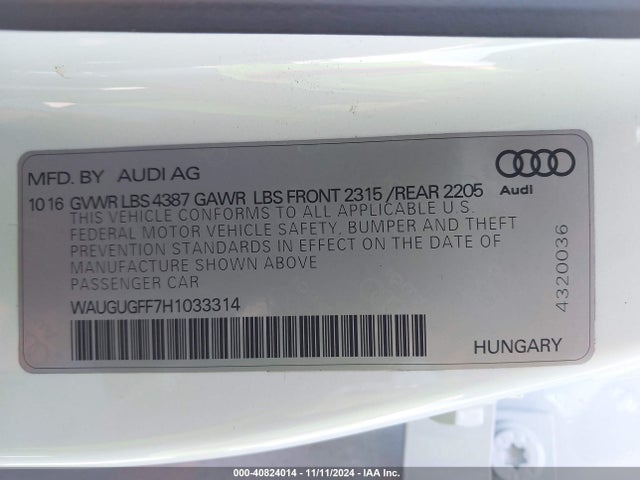 WAUGUGFF7H1033314 Audi A3 2.0t Premium