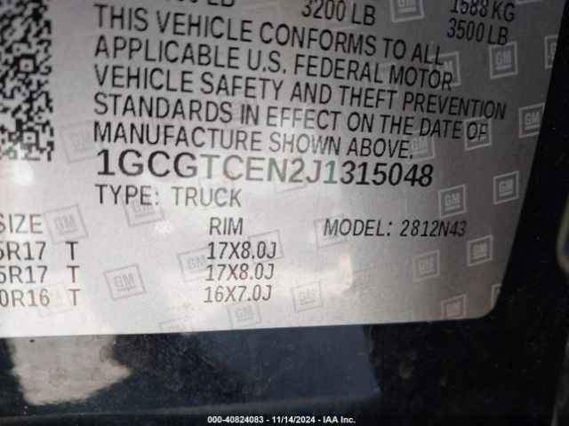 1GCGTCEN2J1315048 Chevrolet Colorado Lt