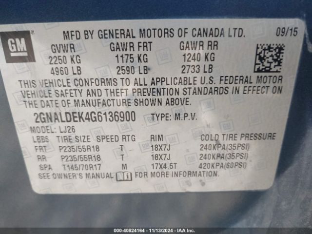 2GNALDEK4G6136900 Chevrolet Equinox Ltz
