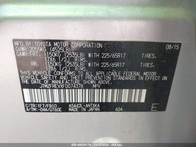 Toyota RAV4 LE 2015 JTMZFREVXFD074378 Image 9