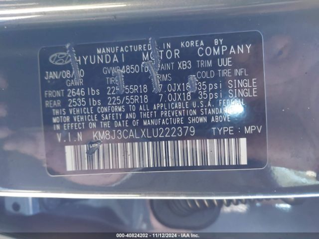 Hyundai Tucson Limited 2020 KM8J3CALXLU222379 Image 9