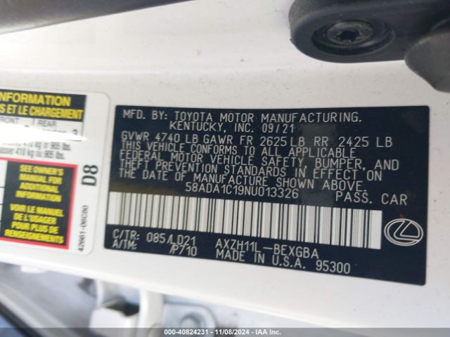 58ADA1C19NU013326 Lexus ES 300H