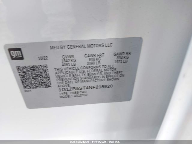1G1ZB5ST4NF215920 Chevrolet Malibu Fwd Ls