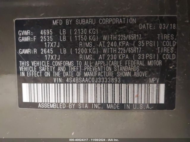 4S4BSAAC0J3333893 Subaru Outback 2.5i