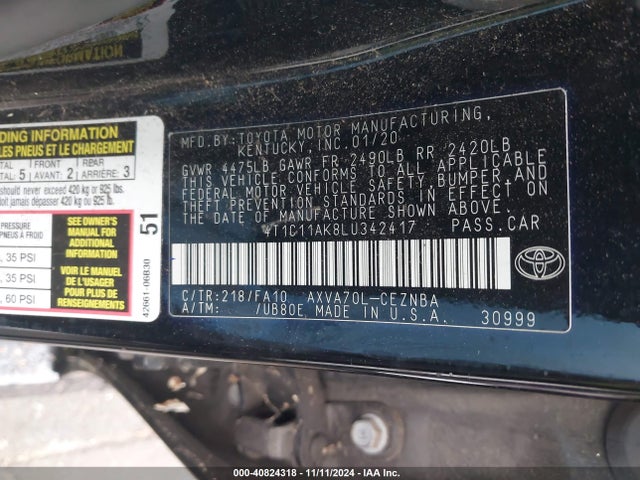 Toyota CAMRY LE 2020 4T1C11AK8LU342417 Image 9