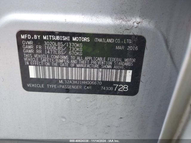 ML32A3HJ1HH006670 Mitsubishi MIRAGE ES