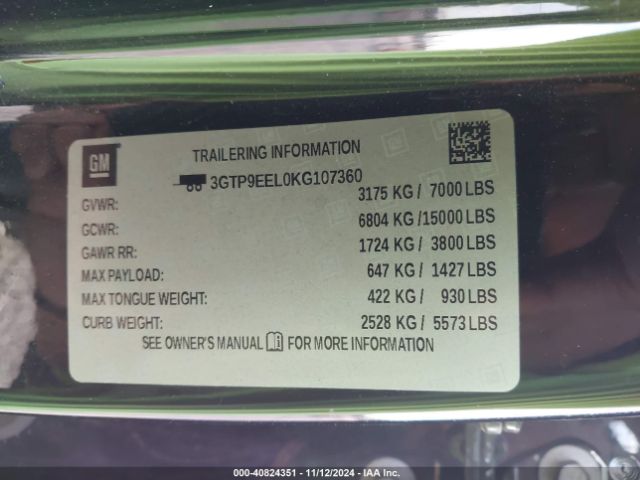 3GTP9EEL0KG107360 GMC Sierra 1500 At4