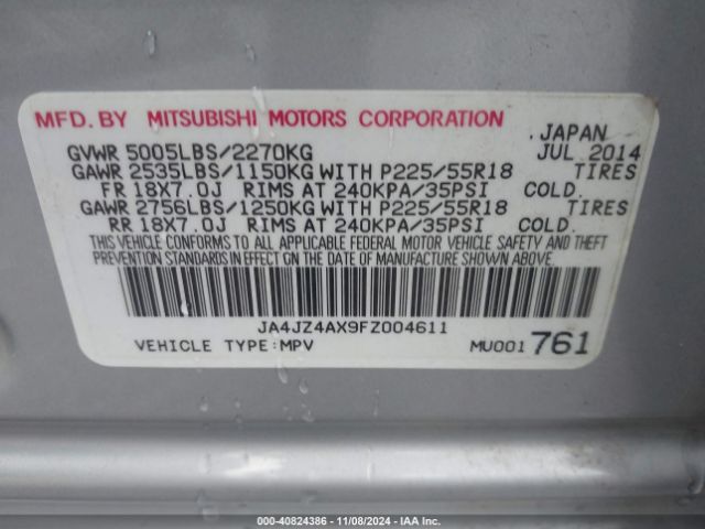 JA4JZ4AX9FZ004611 Mitsubishi OUTLANDER GT
