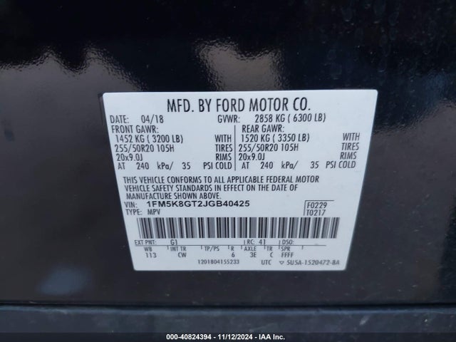 Ford EXPLORER SPORT 2018 1FM5K8GT2JGB40425 Image 9