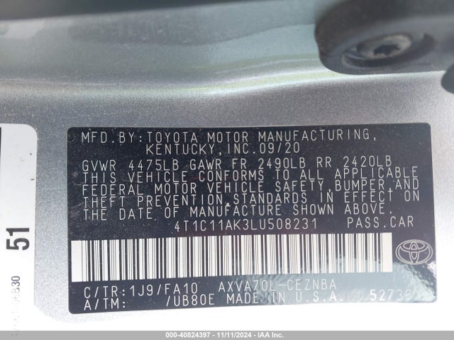 4T1C11AK3LU508231 Toyota CAMRY LE