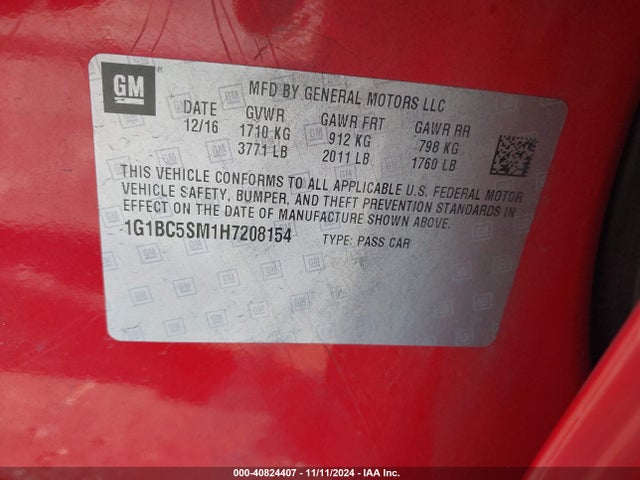 Chevrolet Cruze Ls Auto 2017 1G1BC5SM1H7208154 Image 9