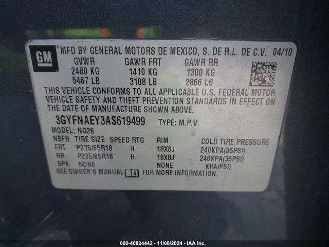 2010 CADILLAC SRX 3GYFNAEY3AS619499 Photo 8