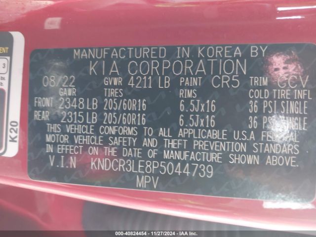KNDCR3LE8P5044739 KIA NIRO EX