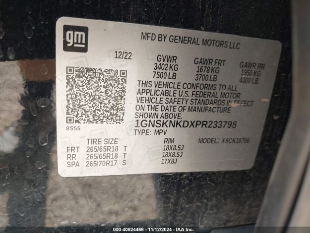 1GNSKNKDXPR233798 Chevrolet Tahoe 4wd Lt