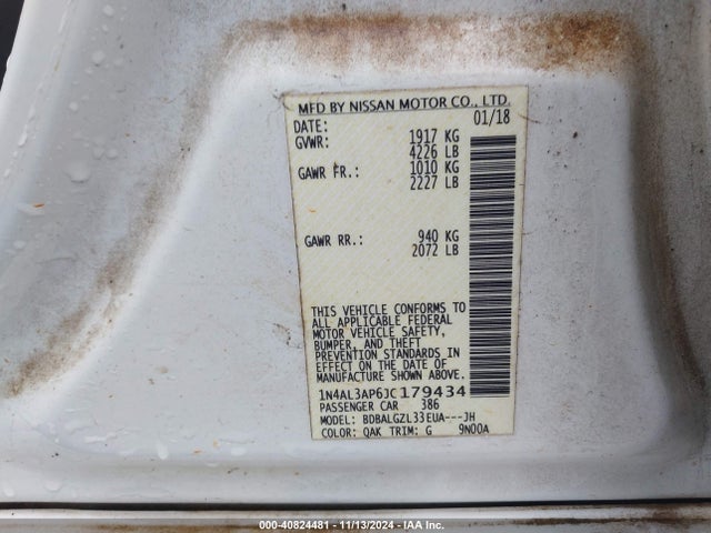 Nissan Altima 2.5 S 2018 1N4AL3AP6JC179434 Image 9