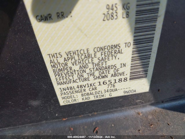 Nissan Altima 2.5 S 2019 1N4BL4BV1KC165188 Image 9