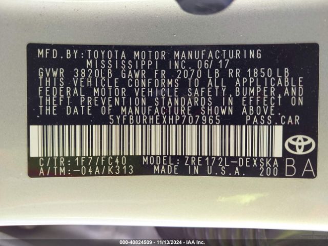 5YFBURHEXHP707965 Toyota COROLLA SE