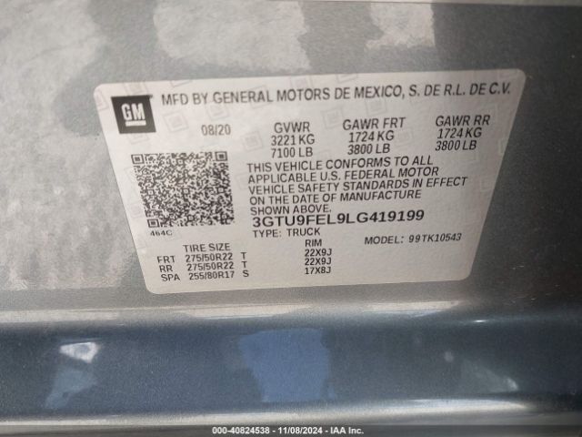 3GTU9FEL9LG419199 GMC Sierra 1500 4wd  Short Box Denali